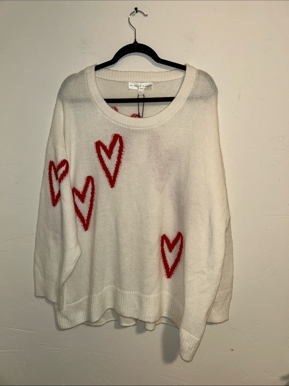 Chelsea & Theodore Long Sleeve Crew Neck Sweater With Hearts. - Picture 3 of 14
